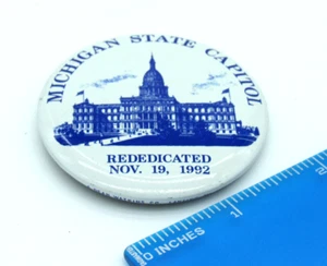 Michigan State Capital Rededicated Nov. 19, 1992 Pinback Button Rare Vintage - Bild 1 von 2