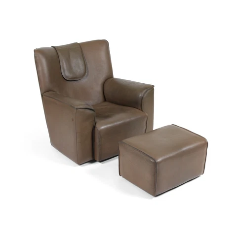 Vintage 1970s De Sede Lounge Chair and Ottoman in Thick Leather. Switzerland MCM Cover