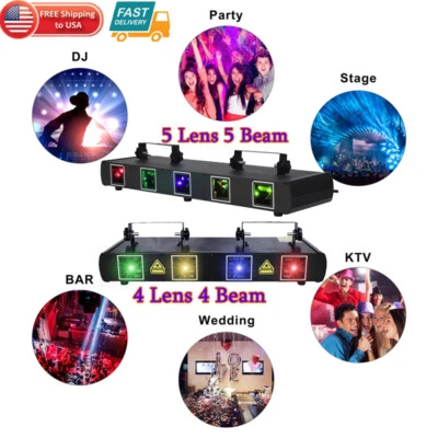Stage Laser Light 5 Lens 5 Beam RGBYC DJ Lighting Disco Show DMX Projector Light - Image 1 of 4