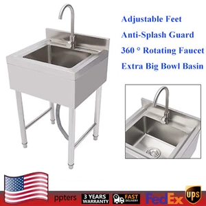 1 Compartment Stainless Steel Sink kitchen Sink Free Standing Hand Washing Sink - Picture 1 of 13