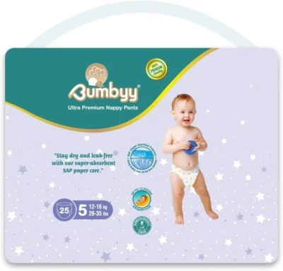 Bumbyy Premium Nappy Pants - Nappies Size 5 (12-16kg) - 25 Count