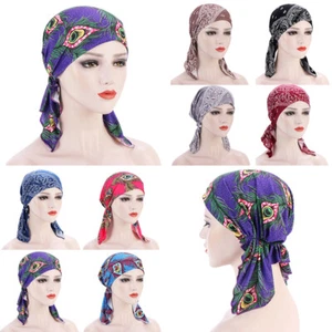 Stretch Cotton Feather Print Turban Cap Curved Cashew Print Turban Baotou Cap ^ - Picture 1 of 20