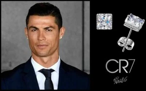 Men’s Boy’s Ronaldo 10mm Square 18k White Gold Multi-Cubic Zirconia Earrings - Picture 1 of 5