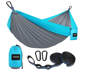Kootek Portable Double Camping Hammock Teal Gray Hanging Straps Backyard Hiking - Picture 1 of 3