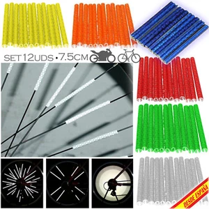12 TUBOS TIRAS REFLECTANTES FLUORESCENTES ADHESIVAS RADIO RUEDA BICI BIKE SPOKE - Imagen 1 de 10