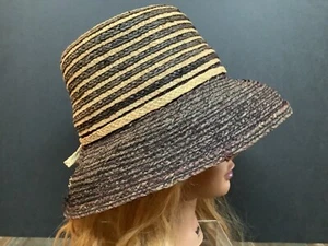 Kate Lord Woman’s Natural Straw Derby Hat Soft black/tan Sz S/M - Picture 1 of 10