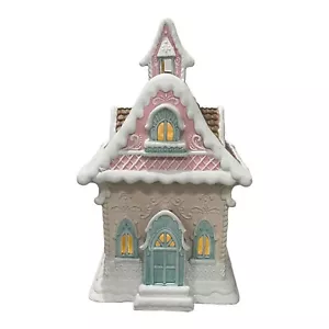 RAZ Imports Casa di Pan di Zenzero Si Illumina Glitter Rosa Bianco 25” Usato in Ottime Condizioni Natale - Foto 1 di 10