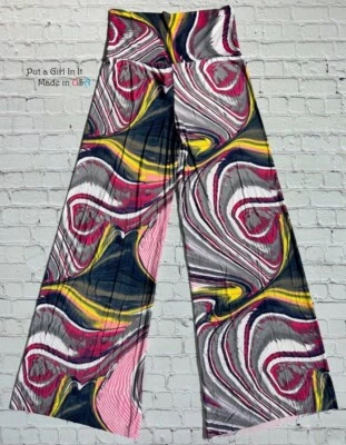 USA New JUp PLUS SIZE Womens HIGH WAIST PINK SWIRL BOHO PALAZZO PANTS 1X 2X 3X - Image 1 of 3