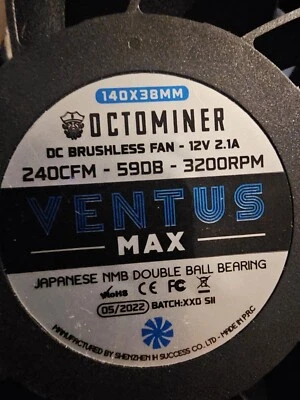 Original NEW Octominer Ventus High Performance 240CFM Miner Fan for X12/X8Ultra - Image 1 of 4