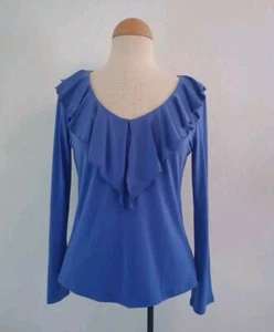 Andria L Iieu Blue Iris Ruffle V-Neck, Long Sleeve Top NWT Women's Size M - Picture 1 of 6