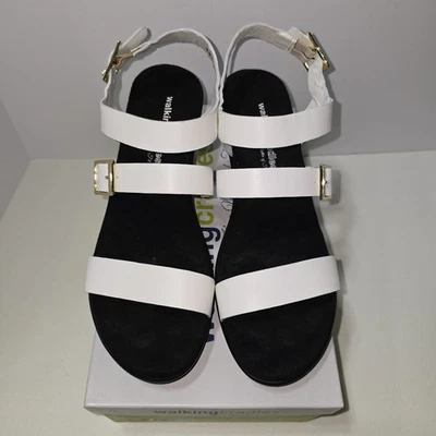 NUEVAS Sandalias para Mujer Cunas para Caminar Soporte para Arco Blanco Cuña Cuero Superior   Foto 1 de 4