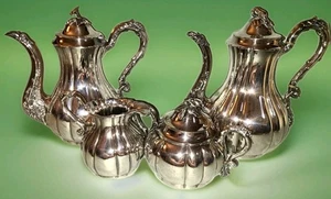 Servicio de café plateado de colección - 2 ollas para servir LG, azucarero cubierto, crema - Imagen 1 de 21