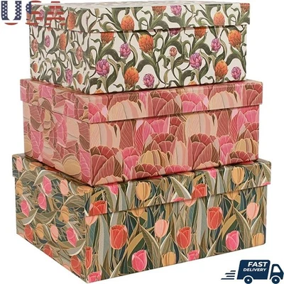 Nesting Floral Storage Boxes Set Stackable Organizers Home Office Decor New - Image 1 of 4