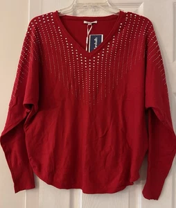 Neu mit Etikett roter Strickpullover von Vila Milano besetzt mit Strasssteinen, Medium - Bild 1 von 6