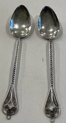 Antique HANDMADE SILVER Plated Wire Thin Spoon Pair - Image 1 of 4