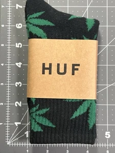 HUF Men's Plant Life Crew Socks, Black With Green Leaves , One Size - Picture 1 of 1