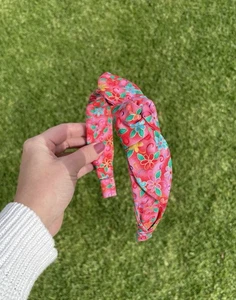 Hot pink floral top knot bow headband pastel rockabilly pin up girl retro boho - Foto 1 di 7