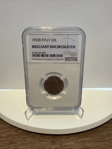 1992 R Italy 20L BRILLIANT UNCIRCULATED Coin NGC Graded Italian 20 Lire - Picture 1 of 2