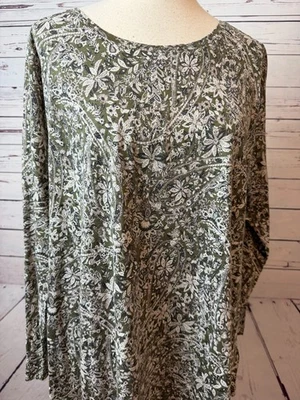 Camisa túnica floral verde oliva Hiedra Lucky Brand talla grande 1X 1XL NUEVA CON ETIQUETAS Cottage Foto 1 de 4