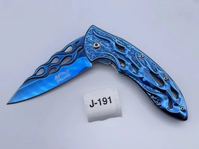 Cuchillo de asistencia de resorte MTech Ballistic MT-A822 azul TiNi hoja de llama esqueletizada Foto 1 de 4