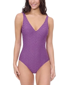 Profile by Gottex Zigzag Texture Metallic One Piece Swimsuit, Purple, 8, 12 - Picture 1 of 6