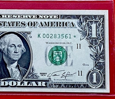 1974 STAR NOTE $1 DOLLAR BILL ( DALLAS K ) UNCIRCULATED - Image 1 of 3