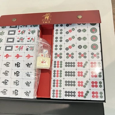 Yellow Mountain Imports Mah Jong Set 144 Tiles New Red Case Dice Counters - Image 1 of 4