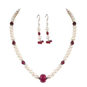 171.40CT 100% Natural Ruby & Pearl Women's Necklace With Earrings In 925 Silver - Picture 1 of 6