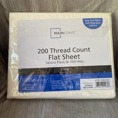 Mainstays 200 Thread Count Flat Sheet King Size Vanilla Dream New In Package - Image 1 of 3