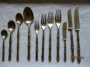 Vintage Thailand/Siam Brass/Bronze 11 Pcs Flatware Place Setting, Bamboo Shape - Picture 1 of 6