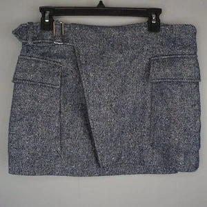 A.L.C. Women's Skirt Conan Tailored Linen and Wool Tweed Mini Wrap Navy/Cream 12 - Picture 1 of 14