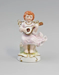 9987224-d Porzellan Figur Engel mit Laute bunt gold Othengrafen H15cm - Picture 1 of 2