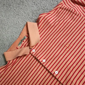 Peter Millar Crown Collection Polo L Coral/Red Stripe Pronghorn Golf Club Logo - Picture 1 of 8