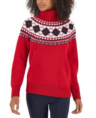 Tommy Hilfiger Women's Argyle Turtleneck Sweater Red Size X -Large - Изображение 1 из 3
