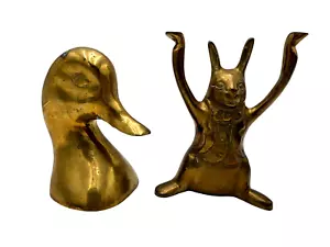 Vintage Brass CAT Figurine Antique SOLID Duck Animal Home Decor Statue Sculpture - Foto 1 di 10