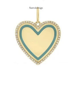 Designer Heart Silver Diamond Enamel Charm Pendant,Handmade Pendant Jewelry,Gift - Picture 1 of 3