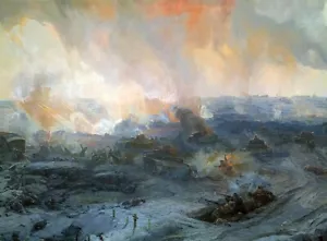 WORLD WAR 2 - The Battle WITH SOLDIERS & TANKS Painting 8 x 10" - Bild 1 von 2