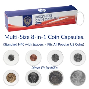 25 Coin Shield Multi-Size H40 Capsules – Fits 8 US Coins, Penny to ASE + Rings - Picture 1 of 7