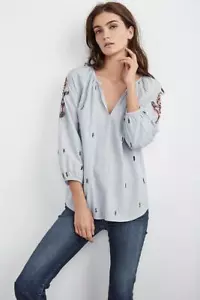 Top contadino a righe in velluto Graham & Spencer taglia PICCOLA con perline ricamato boho - Foto 1 di 11