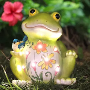 Outdoor Frog Sculptures Solar Resin Outdoor Statues Garden Decoration Ornament - Picture 1 of 12