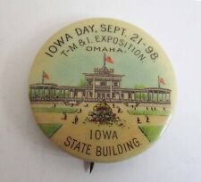 Vintage Worlds Fair Trans-Mississippi Expo Omaha Iowa Day Celluloid Pinback 1898