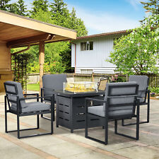 5pcs Outdoor Furniture Set, 4 Seater Aluminium Garden Sofa with Fire Pit Table