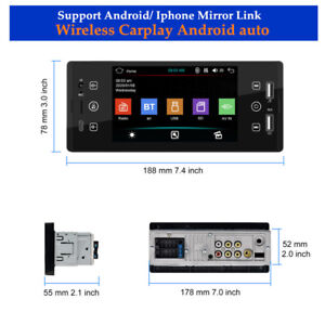 Single 1DIN 5"Carplay Touch Car Stereo Bluetooth MP5 FM Radio AUX USB SD Durable