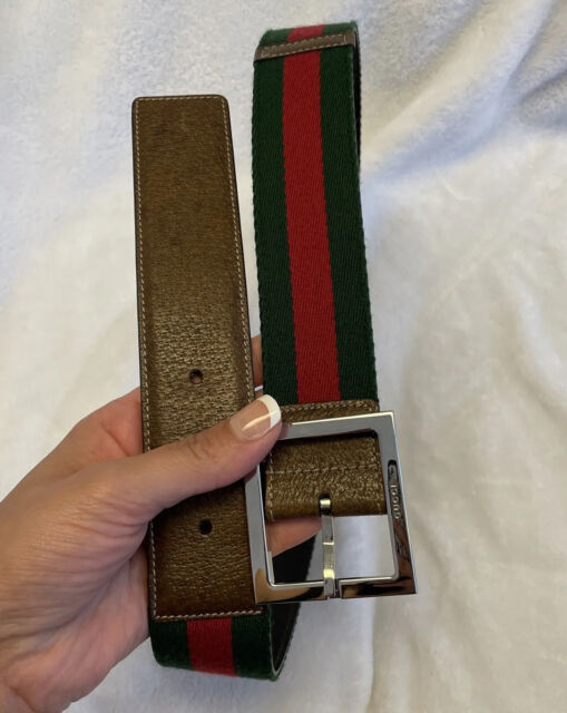 Vintage Gucci GG Buckle With Red & Green Skinny Belt Used 