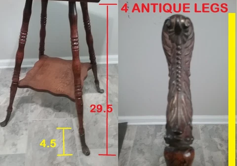 Antique TABLE WOOD LEGS 4 Spindle Turned 😀 4 CAST IRON CLAW FEET 😀 PARLOR-LAMP Cover