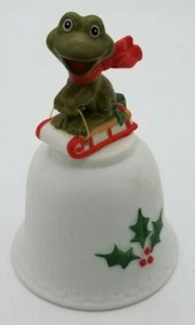 Ceramic Christmas Bell Ornament with Frog Riding on Sled E-9246 Free Shipping! - Picture 1 of 12