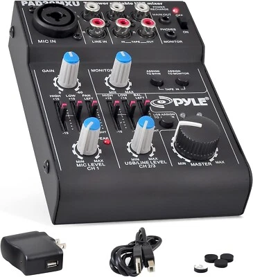 Pyle 5 Channel Audio Mixer PAD20MXU - DJ Sound Controller Interface w/ USB Card - Image 1 of 4