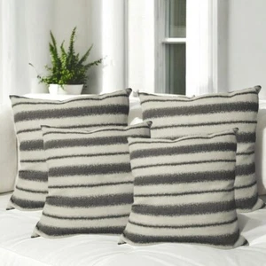 Set of 4 Cream Grey Stripe Cushion Covers 18X18" 45X45 Cm Soft Thick Quality Zip - Picture 1 of 10