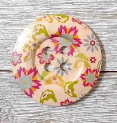 natural large wood button sewing 4 holes 2 inch red blue flower new - Image 1 of 2