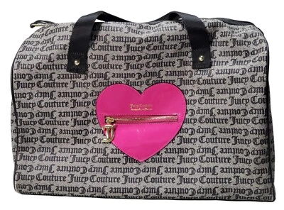 Juicy Couture Los Angeles Whole Lotta Love Duffel Gym Bag Gray Pink Heart - Image 1 of 4